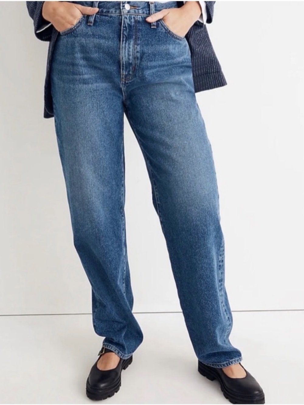 Madewell Baggy Straight Leg Denim Jeans in Medium Blue